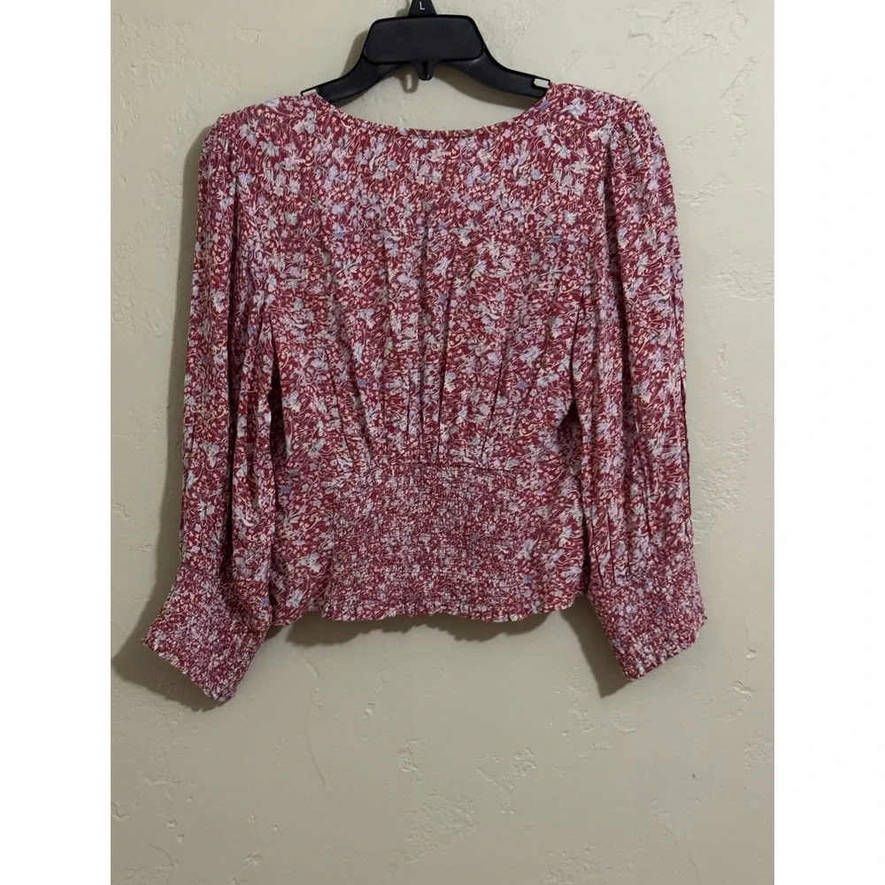 Abercrombie & Fitch Blouse Size M - Burgundy Red Floral Smocked Cropped